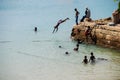 14/04/2007 Stone town, Zanzibar, Tanzania Boats, beach, blue sky, Zanzibar Royalty Free Stock Photo