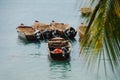 Boats, beach, blue sky, Zanzibar Royalty Free Stock Photo