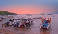 Boats on the beach at Gili Trawangan in Indonesia at sunset