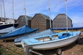 Boats and beach huts Royalty Free Stock Photo