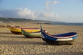 Boats on the beach in Nazare, Portugal