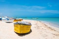 Boats at the beach of Progreso near Merida in Mexico