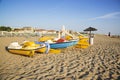 Boats on the beach in Rimini, Italy. Royalty Free Stock Photo