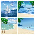 Boats on the beach. Vector image.