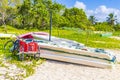 Boats bicycle at Tropical mexican beach Playa del Carmen Mexico