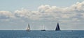 Boats in the blue sea, cloudy sky Royalty Free Stock Photo