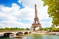 Boats, bridge Pont d`Iena and Eifel tower, Paris Royalty Free Stock Photo