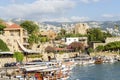 Boats at Byblos harbor with Byblos citadel in the background, Jbeil, Lebanon Royalty Free Stock Photo