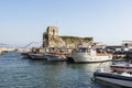 Boats in Byblos harbor with ruins in the background, Jbeil, Lebanon