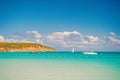 Boats on calm sea water in Antigua on sunny day. Water transport, sport, activity. Summer vacation on caribbean