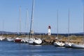 Canal du Midi and Les Onglous lighthouse, Agde, France Royalty Free Stock Photo