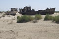 Boats cemetary in Aral Sea area Royalty Free Stock Photo