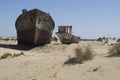 Boats cemetary in Aral Sea area Royalty Free Stock Photo