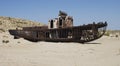 Boats cemetary in Aral Sea area Royalty Free Stock Photo