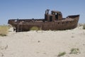 Boats cemetary in Aral Sea area Royalty Free Stock Photo