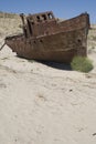 Boats cemetary in Aral Sea area Royalty Free Stock Photo