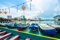 Boats at the Chew Jetty which is one of the UNESCO World Heritage Site in Penang. Royalty Free Stock Photo