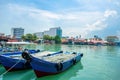 Boats at the Chew Jetty which is one of the UNESCO World Heritage Site in Penang. Royalty Free Stock Photo