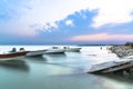 Boats in Clear Sky with Clouds and Sea Royalty Free Stock Photo