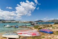 Boats on coast in Naoussa village. Paros island,