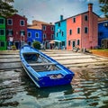 Boats and colorful traditional painted houses in a canal street houses of Burano island Royalty Free Stock Photo