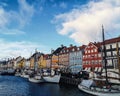 Boats and colourful houses in Kopenhagen harbour