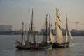 Boats cruising along the River Thames in London