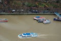 Boats cruising along the River Thames in London