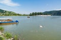 Boats on Danube river in Durnstein, Wachau, Austria