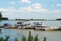 Boats on Danube river at Galati city, Romania Royalty Free Stock Photo
