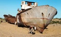 Boats in desert - Aral sea Royalty Free Stock Photo