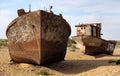 Boats in desert - Aral sea Royalty Free Stock Photo