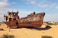 Boats in desert around Moynaq - Aral sea or Aral lake - Uzbekistan - asia