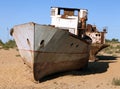 Boats in desert around Moynaq - Aral sea or Aral lake - Uzbekistan - asia