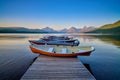 Boats on a dock at Lake McDonald, Glacier National Park, MT Royalty Free Stock Photo