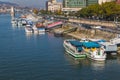 Boats Docked Along the Danube River in Budapest Royalty Free Stock Photo