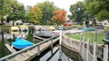 Boats Docked by Dam in Lake Geneva, Wisconsin