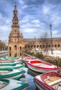 Boats docked at the canal with norht tower at de bottom Royalty Free Stock Photo