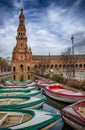 Boats docked at the canal with norht tower at de bottom Royalty Free Stock Photo