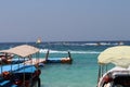 Boat docked by the coast at Elephant beach, Havelock Royalty Free Stock Photo