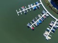 Boats docked at floating piers on Lake Lure, North Carolina, USA Royalty Free Stock Photo