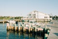 Boats docked in the harbor in Kismet, Fire Island, New York Royalty Free Stock Photo