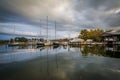 Boats docked in the harbor, in St. Michaels, Maryland. Royalty Free Stock Photo