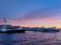 Boats docked at Lake Washington at sunset Royalty Free Stock Photo