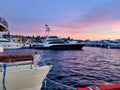 Boats docked at Lake Washington at sunset Royalty Free Stock Photo