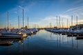 Boats docked in a marina in Canton, Baltimore, Maryland.