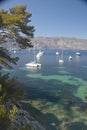 Boats docked near Patoma Beach, near Villefranche sur Mer, French Riviera, France