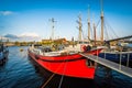 Boats docked at Skeppsholmen, in Norrmalm, Stockholm, Sweden. Royalty Free Stock Photo