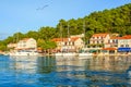 Boats docked in the small harbor at a picturesque fishing village along the Dalmatian Coast of Croatia near the city of Hvar