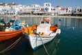 Boats docked on a sunny day in Mykonos, Greece Royalty Free Stock Photo